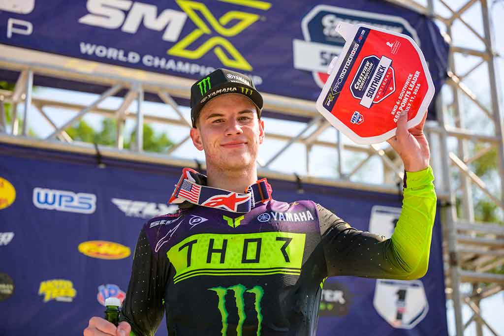 Cole Davies’ 250MX Championship momentum builds, with the Monster Energy Yamaha Star Racing rider finishing third overall and claiming the points lead at the Southwick National