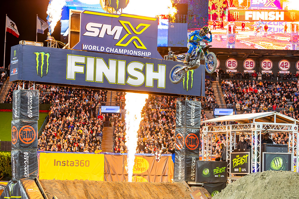 Monster Energy Yamaha Star Racing’s Max Anstie wins 250SX West season opener at Angel Stadium, with Haiden Deegan and Michael Mosiman joining him inside the top-five.