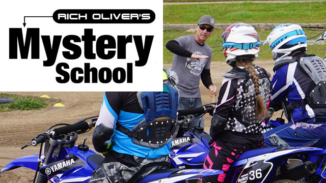 Rich Oliver's Mystery School. A teacher speaking to 3 students on motorcycles.